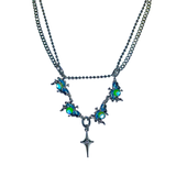 Green clear crystal layered necklace