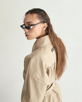 W.BELTED LEATHER SHIRRING COAT - CREAM BEIGE (6636057985142)