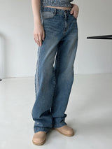 カラーマッチングカットブラッシュデニムパンツ/no.1792 color matching cat brush denim pants
