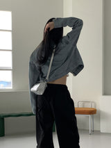 ピーバーツノーカラツーウェイジップクロップドデニムジャケット / Peeverts no-collar two-way zip cropped denim jacket