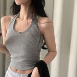 [Sleeveless Purchase Window] Cream Rose, Ribbon Lip Neck Cropped T-shirt + Halter Sleeveless Set-up - 4 colors