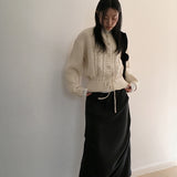 [Wool 15] Illa Twisted Ribbon Strap Long Sleeve Knit Cardigan