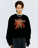 ラウンドフラワーロゴクロップスウェットシャツ/ROUND FLOWER LOGO CROP SWEATSHIRT-BLACK