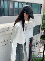 Batle biker pocket cropped leather jacket