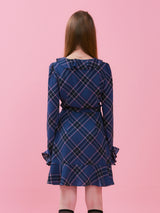 RUFFLE POINT CHECK WRAP ONEPIECE_NAVY (6612504969334)