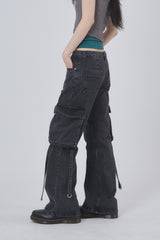 Hangdown string cargo denim pants