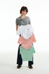 スモールチェリーケーブルクロップ丈のショットスリーブニット／SMALL CHERRY CABLE CROP SHORT SLEEVE KNIT [SALMON PINK]