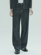 リネンワイドデニムパンツ / M204 LINEN WIDE DENIM PANTS_DEEP BLUE