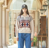 Argyle Knit Pullover (Oatmeal) (6643859685494)