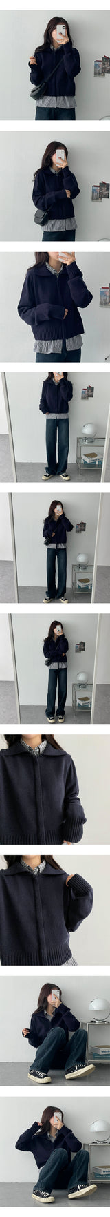 サネデイリーカラーニットジップアップ / Sanne Daily Collar Knit Zip-Up