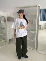 Nezen ステッチカラーコンビネーションカットワイドコットンパンツ