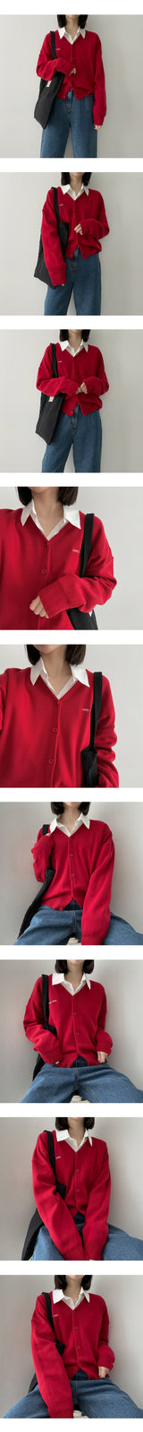 コージー刺繡Vネックニットカーディガン/Cozy's embroidered V-knit cardigan
