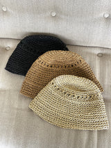ワコサマーストローバンジーバケットハット / Wako summer straw bungee bucket hat