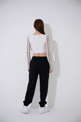 ライン ブラックホール メッシュ クロップ Tシャツ / TOP(9369) Line Black Hole Mesh Crop Tee