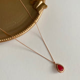 ナチュラルルビーストーンウォータードロップデイリーネックレス / rr Silver 925 Rose Gold Natural Ruby Stone Water Drop Daily Necklace