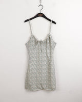 ルーツフラワーシャーリングリボンキャミミニワンピース / Roots Flower Shirring Ribbon Sleeveless Mini One Piece