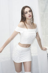 フラップメッシュリボンスカート / [Seow] Flap mesh ribbon sk, white