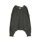 ウォームフーデッドニットジップアップ/Warm hooded knit zip-up