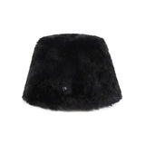 Fur Long Label Solid Drop Bucket Hat Black