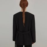 Belted no collar jacket - Black (6674900254838)
