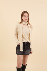 Off Shoulder Muffler Knit Set Cream