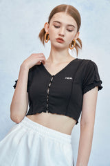 HIDE Lettuce Edge Cardigan Top (Black) (6570973233270)