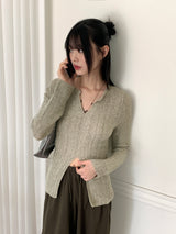 ナルキーボカシVネックスリット長袖ニット