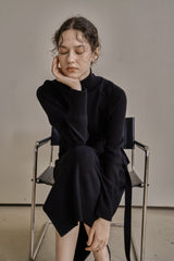 アンバランスニットドレス/UNBALANCED KNIT DRESS_BLACK