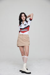 モトハーフジップアップジャージクロップトップ / MOTO HALF ZIP UP JERSEY CROP TOP WHITE