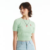 スモールチェリーケーブルクロップ丈のショットスリーブニット／SMALL CHERRY CABLE CROP SHORT SLEEVE KNIT [MINT]