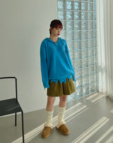 ダメージハーフジップアップフード/Damage Half Zip-Up Hood (3color)