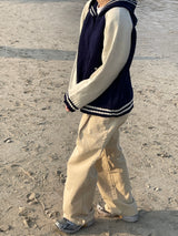 Navi button hood cardigan 