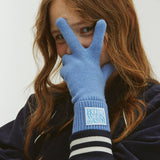 BUBBLE LABEL CASHMERE WOOL BLENDED GLOVES_BLUE