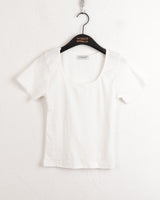 Dear Basic Ribbed Square Neck Short Sleeve T-shirt