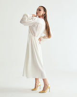 V-NECK CREASE SHIRRING ONEPIECE - IVORY (6635995725942)