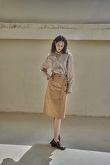 ベルトボタンスカート/BELTED BUTTON SKIRT_BEIGE