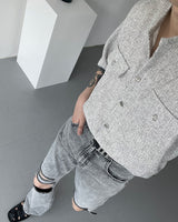 CR ツイードラウンドハーフシャツ / CR Tweed Round Half Shirt (2 colors)