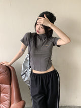 ラッピングスポーティーカットハーフジップアップ半袖Tシャツ