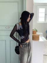 /Grace Cutting Slit See-Through Warmer Long Sleeve T-Shirt