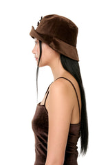 RIBBON VELVET HAT / BROWN