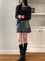 [Belt Set] Konya Y2K Washing Mini Skirt