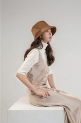 (핸드메이드) 소프트 브라운 버킷 햇 / (HANDMADE EMBROIDERY) SOFT BROWN BUCKET HAT (6656019333238)