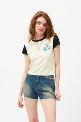 チェリーカラーリングキャップスリーブTシャツ / CHERRY COLORING CAP SLEEVE T-SHIRT [IVORY]