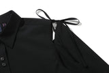 ショルダーオープンリボンシャツ / SHOULDER OPEN RIBBON SHIRT_BLACK