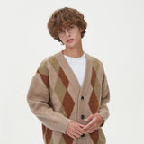 BRUSHED ARGYLE KNIT CARDIGAN_BEIGE (6610812993654)