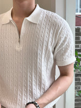 トッドケーブルジップアップ半袖襟付きニット / Tod Cable Zip-Up Short-Sleeved Collar Knitwear (8 colors)