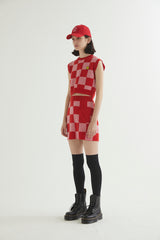 CHECKERBOARD KNIT VEST RED (6608603480182)