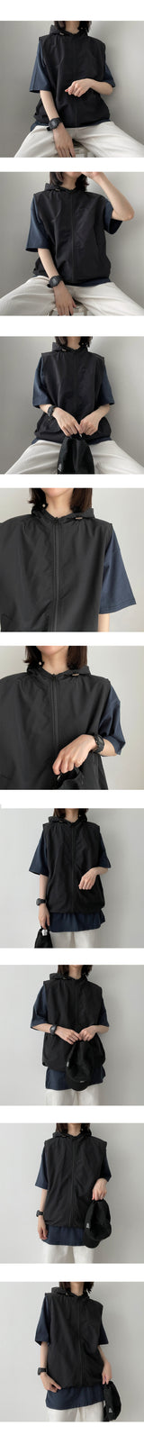 ドニーストリングフードベスト / dony string hooded vest