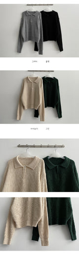 ファッショナブルハチジッパーカラーニット / fashionable hachi zipper collar knit