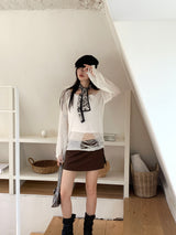 Uro see-through damage slim long sleeve knit